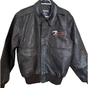 VTG US Wings A-2 Flight Dark Brown Leather Bomber Jacket-LG-Maverick USA Aviator
